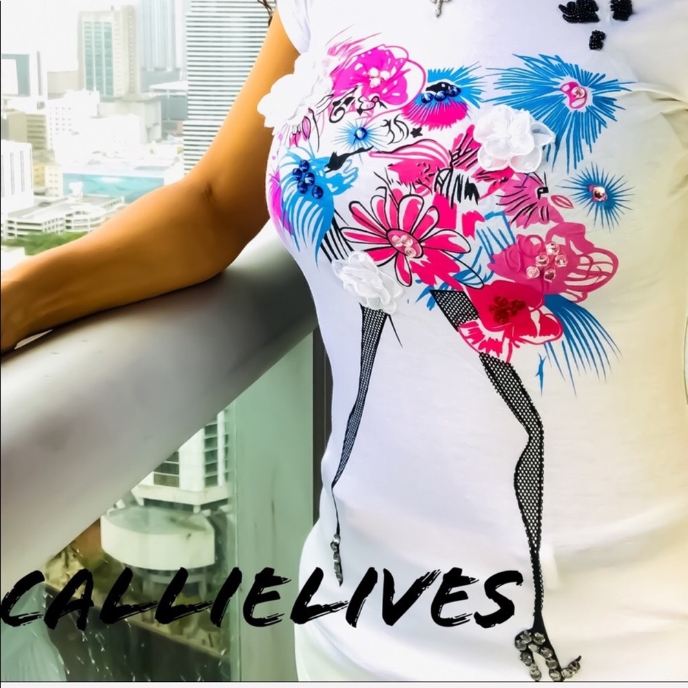 Callie Can Can: Rhinestone Embellished Floral Top - Picture 4 of 8
